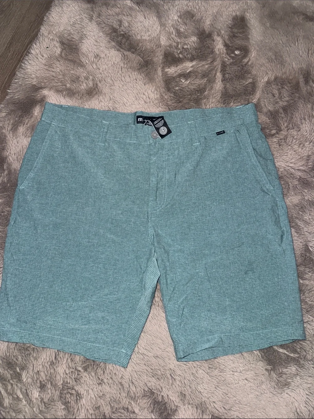Travis Mathew Teal Micro-Stripe Hybrid Shorts